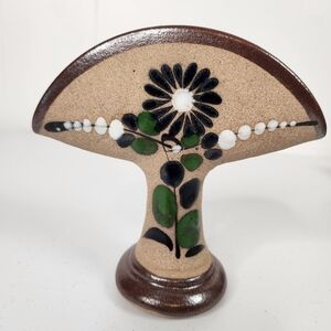 Vintage Mexican Stoneware Tonala Pottery Napkin Letter Holder Floral Boho Decor